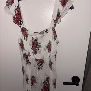 Torrid White floral top with Red and Green Floral Accents